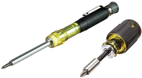 Klein Tools 80037 Screwdriver Tool Set, Multi-Bit Pocket Precision and Adjustable Length Stubby Screwdriver, 2-Piece, Black/Yellow