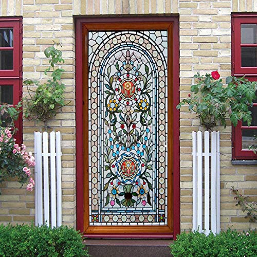 LuSeven stickers paroi de douche Couleur art du verre motif 90x215cm(35.43 inches * 84.64 inches) Stickers de Porte PVC Imperméable Trompe l'œil Décoration Papier Peint Murale pour Salon Cuisine Chamb