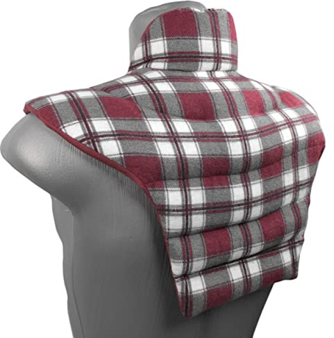 Nackenhörnchen HWS - Nacken + Schultern + Rücken - Leinsamenkissen - Nackenkissen Wärmekissen - Nacken-Wärmekissen einfache Erwärmung - Flanell karo-rot