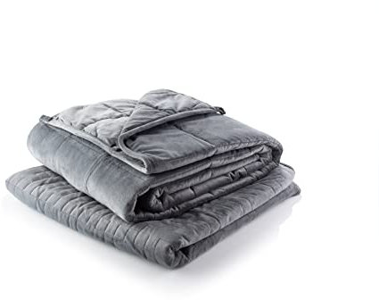 Minky Luxury Weighted Blanket for Adults. Heavy Thick Blanket with Removable and Washable Cover, Soft Throw for Stress and Sleep, Quilt Design, Quality Glass Beads, 5kg, Single 90cm x 190cm (Grey)