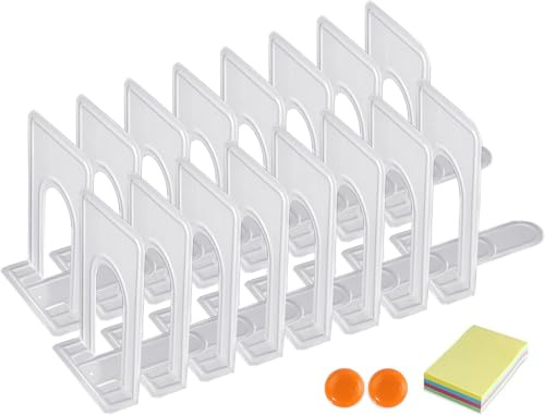 DIFIT Fermalibri, 16 Pezzi per Mensole, 17A x 12,6L x 14,8P cm in Metallo Resistente, Reggi Libri Antiscivolo per Libreria, Ufficio, Studio, Soggiorno (Bianco)