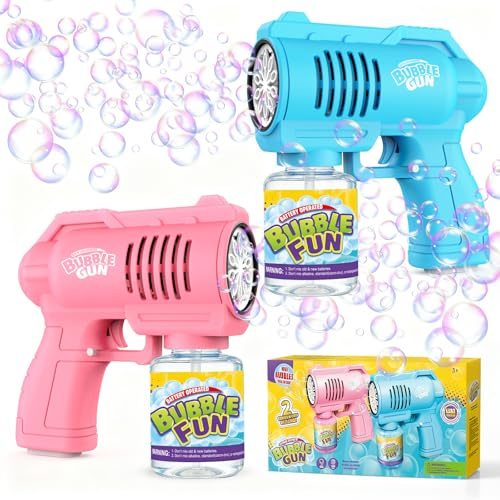 Panamalar 2 Packs Bubble Gun, Automatic Bubble Machine for Kids, 10000+Bubbles/Min Bubble Blower with 130ml Solution, Portable Bubble Making Toys for Outdoor Party Wedding Birthday Gift