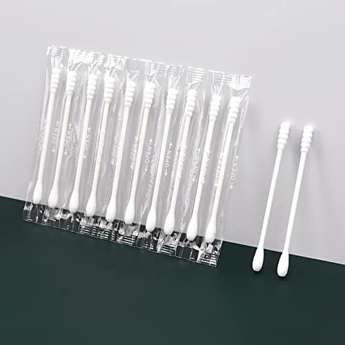 Lot de 200 tampons en coton, emballés individuellement, bâtons en papier à double pointe pour oreille, maquillage (Expirez les extrémités rondes)