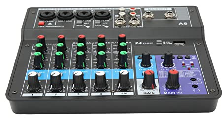 Audio Mixer 6 Kanal, Audio Mixer Soundboard Konsole, USB Audio Interface Mixer BT Soundkarte Schreibtisch Sprachaufnahme Mixer für Heimmusikproduktion Live