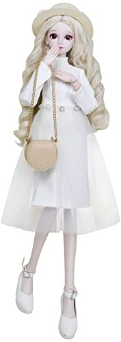 Proudoll 1/3 BJD docka 60 cm 24 tum boll fogade sd dockor flytta leder actionfigurer mode flicka frances hatt peruk klänning crossbody väska hög klack