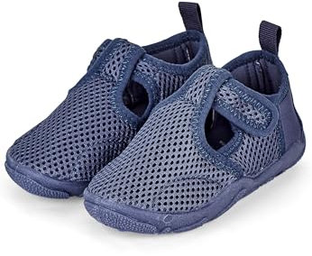Sterntaler Badeschuhe Uni – Unisex Baby Aquaschuhe knöchelhoch mit Klettverschluss – Strukturierte Sohle – Atmungsaktives Mesh – Kinder Wasserschuhe - Bademode - Farbe blau, Größe 24