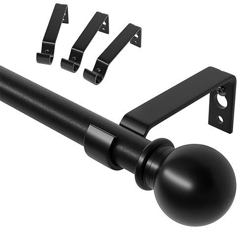 ATUHOLA Gardinenstange Schwarz 80-122 cm mit Halterung, 16mm Durchmesser, Wandmontage für Scheibengardinen, Matt, Spleißen, Verstellbar