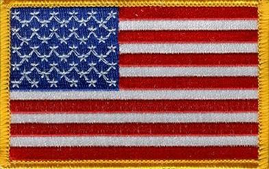 Flicken mit Länderflagge, 8,9 x 5,7 cm, international bestickt, zum Aufbügeln oder Aufnähen, über 100 Aufnäheroptionen erhältlich (USA – links gerichtet – gelber Rand)