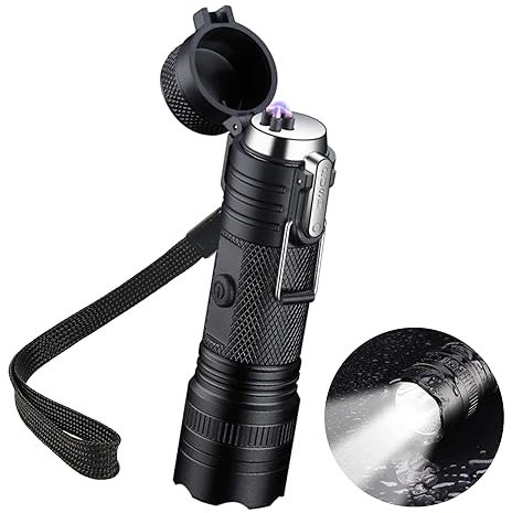 Accendino elettrico antivento, ricaricabile tramite USB, senza fiamma, per barbecue, fornelli, candele, campeggio all'aperto in gite (nero)