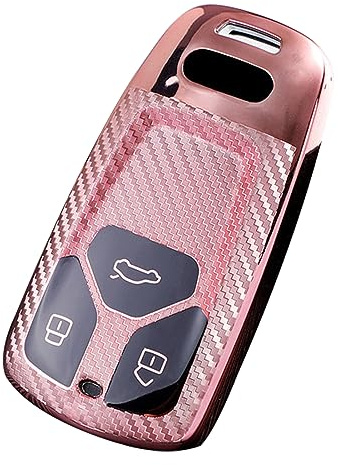 KUNIO Schlüsselhülle Passt für Audi A4 Avant B9 Q5 S LINE S4 RS4 A5 F5 RS5 A6 A7 A8 D5 Q2 Q5 Q7 SQ5 SQ7 TT R8 Hülle TPU Autoschlüssel Schutz SchlüsselCover 3 Tasten Rosa