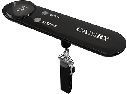 CAMRY Digital Luggage Scale Portable 50Kg Capacity Backlit LCD Overload Alert & Target Weight Battery Included, Black
