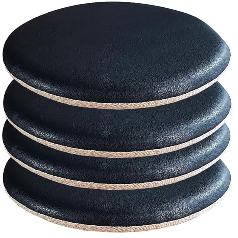 PIPOEI 4er Set Sitzkissen, Memory Foam Rund PU-Leder Sitzkissen Stuhl, Lederkissen Sitzpolster für Barstuhl Barhocker Sessel Stuhle Echt Sitzauflage Auflage 04,4 Set - 14inch
