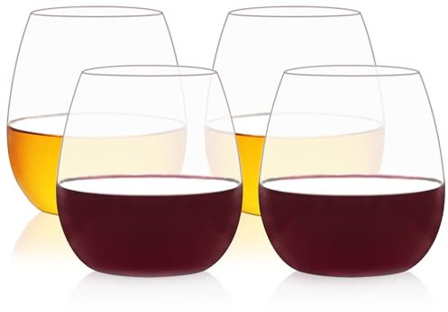 HAHASHOW Copas Vino Plástico 4 Vasos 18oz/535ml Irrompible Tritan Copas de Vino sin Pie para Whisky Zumo Camping Fiesta