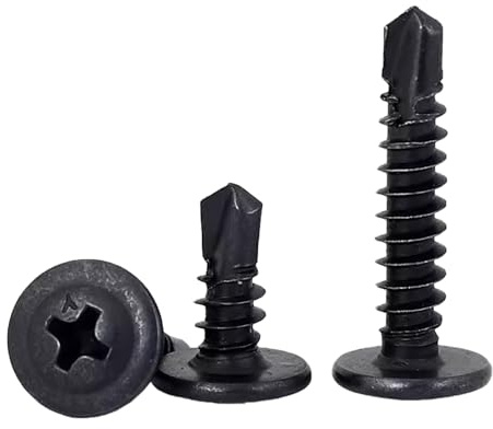 FandWay 100Pcs Wafer Head Self Tapping Screws Metal,M4.2x16mm Self Drilling Screws for Steel,Modified Truss Head Tek Screw,Black Oxide Sheet Metal Screw for MetalWork Aluminum Wood Plastics.