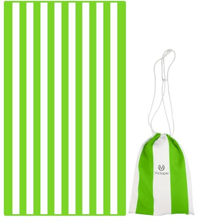 Microfiber Beach Towel Oversized Rapid Drying Sand Free Soft Compact Lightweight Qualities Beach Towels for Adults Ideal for Swimming Beach Yoga Camping Gym Carry Bag Mint Green Stripes 63x35 Inch