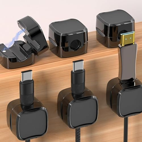 Charging Cable Magnetic Cable Organizer Storage Holder, Cable Management, Charging Cable Holder, Cord Organizer (Black, 3 Pcs)