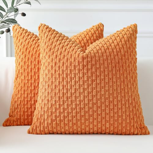 Sungeek 2er Set Kordsamt Kissenbezüge, Dekorativ Zierkissenbezüge Weich Kissenbezug Dekokissen Sofakissen Boho Deko Bezug Kissenhülle für Sofa Schlafzimmer Wohnzimmer (60x60 cm, Orange)