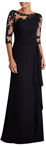 SYDUZAX Robe de Soirée Chic et Glamour Femme en Dentelle - Robe de Cocktail pour Mariage et Bal de Promo - Manches 3/4 - Slim Fit Noire