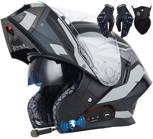 Letetexi Casco Moto Modulare Apribile Integrato Bluetooth Integrale Flip Up Doppia Visiera Caschi Motocross Modulari Street Bike Omologato ECE per Uomo Donne Casco Modulare Scooter