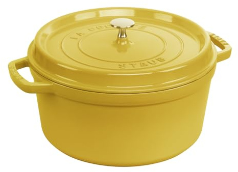 STAUB Casseruola in ghisa smaltata con coperchio, tutti i fuochi, tra cui induzione, 4 e 5 persone, rotonda, 26 cm, 5.2L, limone