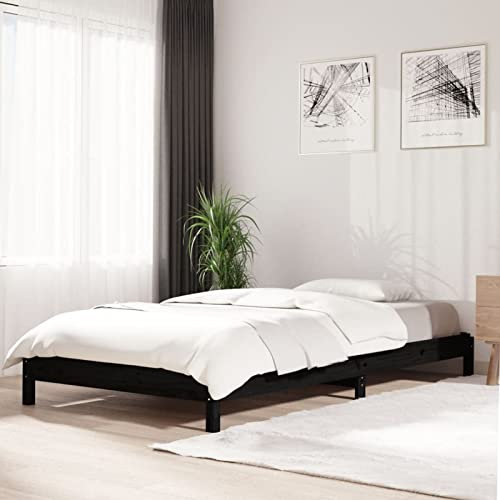 ShGaxin Stapelbett, Bett, Familienbett, Bettgestell, Bettrahmen, Bed Frame, Schwarz 100x200 cm Massivholz Kiefer