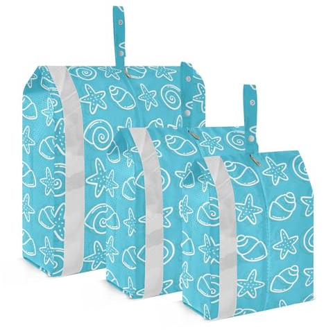 Bolsa de viaje apilable de 3 piezas, diseño de caricaturas, color azul, para organizar y almacenar cobijas de oficina