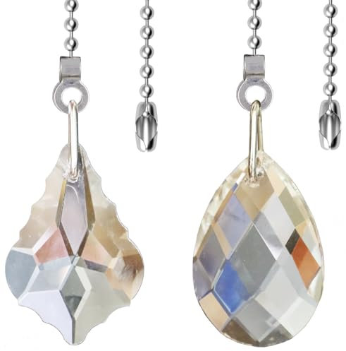 Aceple 2PCS Crystal Ceiling Fan Pull Chain, Decorative Fan Pull Chain Pendant Extension, 20-inch Lighting & Fan Beaded Ball Chain Extender with Connector (Clear)