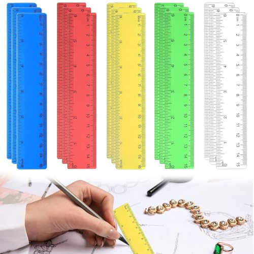 15 Stück Farbiges Transparentes Lineal,15cm Lineal,6 Zoll Lineal Set,Lineal Mit Zentimetern Und Zoll,Lineal 15cm Grundschule Für Kinder Studenten Gerade Messwerkzeug Lineale Für Schule Büro Zuhause