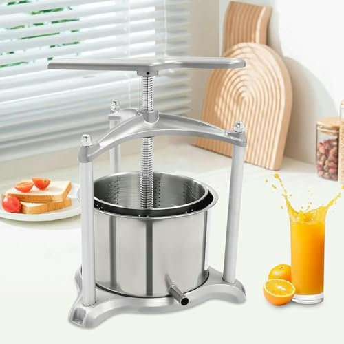 HOTAPEPU Pressoir à vin de Fruits Pressoir à vin Manuel 3L/6L Broyeur à cidre de Fruits Double barils en Acier Inoxydable, avec poignée en T, pour cidre, Fromage, Herbes et légumes ~/
