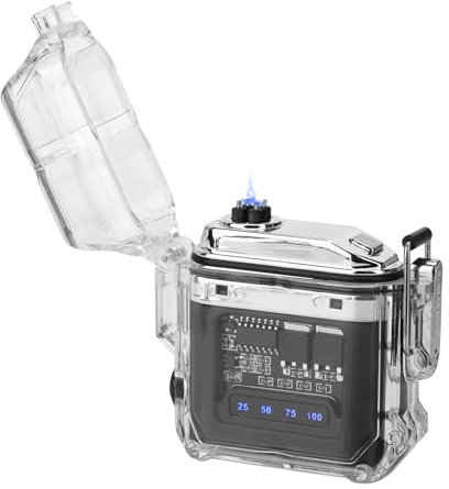 Miawtro Elektro Feuerzeug, Aluminiumlegierung Wasserdichtes Windbeständigkeit Elektrische Feuerzeuge Mit Taschenlampe Und Power-Anzeige, Lichtbogen Feuerzeug USB Aufladbar Für Camping Und Den Alltag