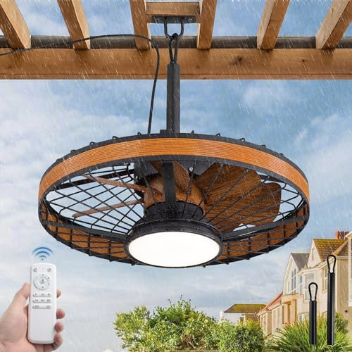 LEDIARY Deckenventilator für den Außenbereich, mit Lichtern für Terrassen, 20 Zoll (50,8 cm), schwarzer Pavillonventilator mit Fernbedienung