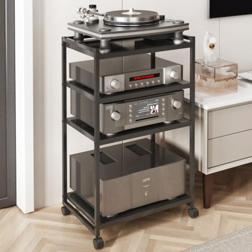 HiFi Av Media Stand a 4 Livelli,Mobile hifi,mobile giradischi,rack audio mobile con ruote universali,mobili per hi fi,mobiletto stereo,Mobile Audio HiFi Supporto,audio alto rack centro,mobile stereo