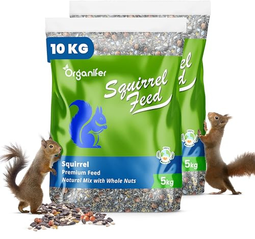 Eichhörnchenfutter - Natürliche Mischung Mit Ganzen Nüssen (10 Kg) - Speziell Für Eichhörnchen, Reich An Proteinen, Und Ballaststoffen - Für Vogelhäuschen - Pestizidfrei - Jede Jahreszeit - Organifer