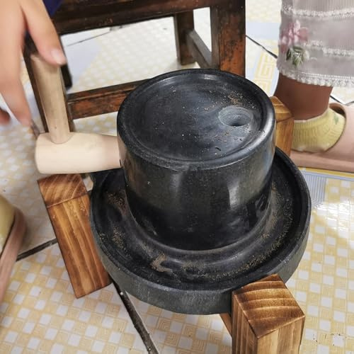 Vibeo Steinmühle Kleine Steinmühle aus Blaustein für zu Hause, Glatte Steinmühle zum Mahlen von Matcha-Pulver, Langlebige Getreidemühle/Reismühle mit Handkurbel