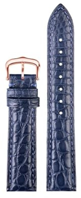 EMAIGlPO 16 17 19 20mm Krokodilleder Armband Armband passend for Cartier Tank/London Solo Herren Damen Echtleder Uhrenarmband(Blue rose gold pin,16mm)