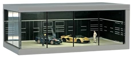 Car Garage Modello 1/64 Showroom di Auto Diorama Layout di Scena in Miniatura Trasparente Parcheggio Scatole di immagazzinaggio con Copertura Antipolvere Vetrina per Modello di Auto(A)