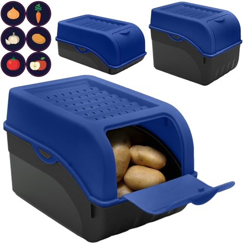 ARTECSIS Kartoffel Aufbewahrungsbox Blau 3er Set in 3 Größen: Klein, Mittel, Groß – für Kartoffeln, Zwiebeln und Gemüse – stapelbare Kartoffelkiste