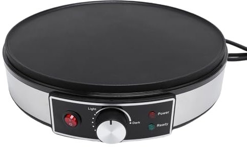 Luocute 11.8 Pulgadas, Fabricante de crepé de Plancha Eléctrica con Indicadores LED, Temperatura Ajustable, Bandeja sin Palo, Esparcidor de Masa, Espátula de Madera para Panqueques,