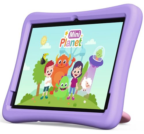 plimpton Tablet Bambini 10 Pollici, Android 14 Tablets con WiFi 6, 4GB RAM+64GB ROM(1TB TF), Octa-core, Controllo Parentale, 6000mAh, BT 5.3, Tablet per Bambini con EVA Caso, PlimPad Kids20 (Viola)