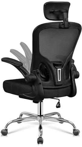 DEVAISE Bürostuhl Ergonomisch: Schreibtischstuhl mit Verstellbarer Lendenstütze Kopfstütze | klappbaren Armlehnen | höhenverstellbar | gepolsterter Sitz | 136 kg Tragkraft | für HomeOffice | Schwarz