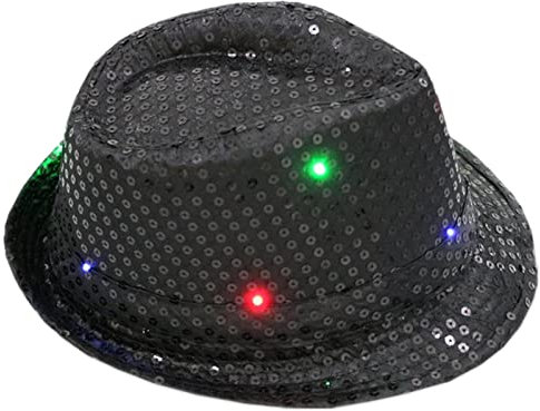 THINCAN Fedora Jazzhüte Mit Pailletten Und Partyhüte Für Partykostüm Bunte Mardi Gras Leuchtet LED