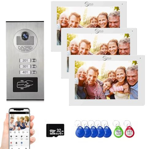 Sistema di videocitofono a 4 fili per appartamento,2/3/4/6/8/10/12 unità 7 pollici monitor 1080P Kit citofono,3 in 1 sblocco,movimento rilevato per villa,Tuya (1 Campanell+ 3 Monitor)