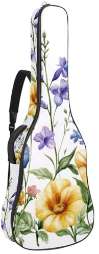 Gitarrentasche, 101,6 cm, 104,7 cm, 1 cm dick, Schaumstoff, weich gepolstert, für Akustik-, E-Bass, klassische Gitarre, Aquarell, Wildblumen, Kräuter, Gras, Schmetterlinge und Libelle, Mehrfarbig 02