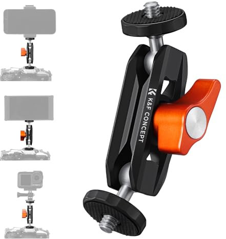 K&F CONCEPT Dual Ball Heads Magic Arm, Articulating Mini Magic Arm with 1/4-20 Screw, 360° Rotable and 180° tiltable Ball Heads, Camera Monitor Mount for Camera, Light, Microphone, MS48