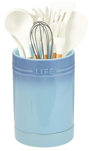 Küchenutensilienhalter Keramik für Küchentheke, 15,4x10,4 cm Utensilienhalter Küche mit Drainagelöchern, Besteckhalter Kochlöffelständer Kochutensilien Behälter Küchenhelfer Aufbewahrung, Pastellblau