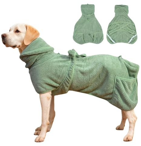 Super saugfähiger Hunde-Bademantel, Ananas, weich, schnell trocknend, verstellbarer Trockenmantel für nach dem Baden mit Kapuze, Ananasgrün, Größe XL