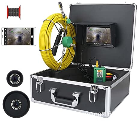 7 pollici WIFI Camera fognaria wireless 1 7 mm Endoscopio borescope con LCD Monitorare il video del di telecamera endoscopio industriale impermeabile per Fognature(F9117WF-50M)