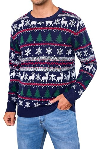 Gyabnw Jersey Navideño Hombre Suéter de Navideño para Familia Invierno Redondo Manga Larga Christmas Sweater Pullover de Punto Regalo Navideño