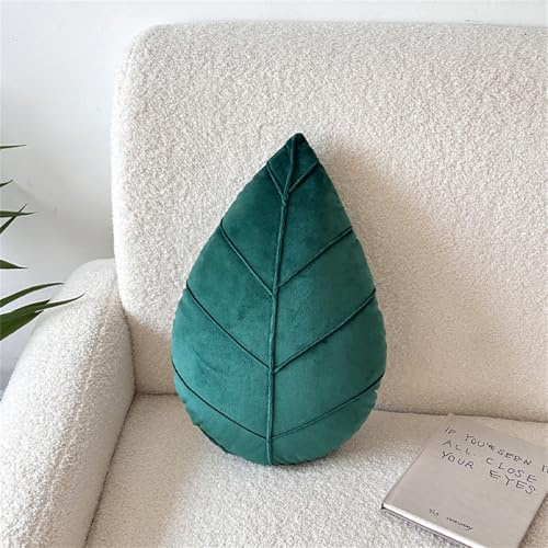 CULASIGN 3D-Blätter Zierkissen, Grüne Dekokissen Kuschelkissen Wurfkissen Plüschkissen, Plüsch Kissen Deko für Sofa Wohnzimmer Schlafzimmer (Dunkelgrün,38 x 25 cm)