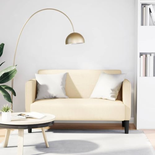 QJBSAVVA Zweisitzer Sofa Creme 124 cm Cordstoff mit Federkern und Sperrholzrahmen Weich und Langlebig für Wohnzimmer Balkon oder Gästezimmer